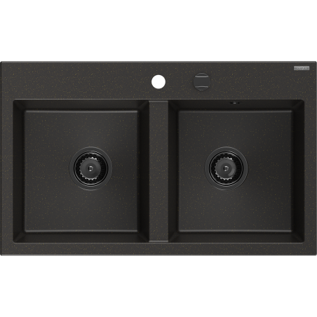 Mexen Hektor évier en granit double cuve 800 x 480 mm, noir/or métallisé, siphon noir - 6521802000-75-B