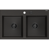 Mexen Hektor évier en granit 2 bacs 800 x 480 mm, noir/doré métallisé, siphon noir - 6521802000-75-B