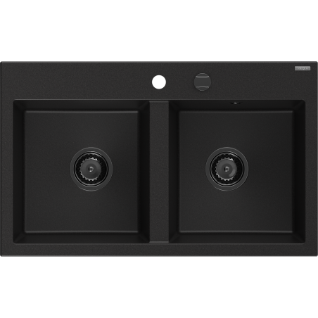 Mexen Hektor évier en granit 2 bacs 800 x 480 mm, noir, siphon noir - 6521802000-77-B