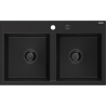 Mexen Hektor évier en granit 2 bacs 800 x 480 mm, noir, siphon noir - 6521802000-77-B
