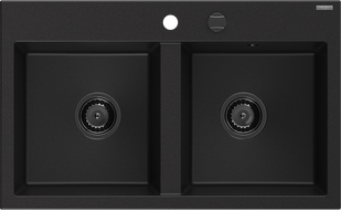 Mexen Hektor évier en granit 2 bacs 800 x 480 mm, noir, siphon noir - 6521802000-77-B