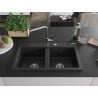 Mexen Hektor évier en granit à 2 bacs 800 x 480 mm, noir/argent métallique, siphon chrome - 6521802000-73