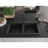 Mexen Hektor évier en granit 2 bacs 800 x 480 mm, noir/argent métallique, siphon noir - 6521802000-73-B