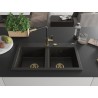 Mexen Hektor évier en granit 2 bacs 800 x 480 mm, noir/doré métallique, siphon doré - 6521802000-75-G