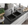 Mexen Hektor évier en granit double cuve 800 x 480 mm, noir/or métallisé, siphon noir - 6521802000-75-B