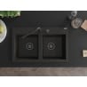Mexen Hektor évier en granit double cuve 800 x 480 mm, noir/or métallisé, siphon noir - 6521802000-75-B