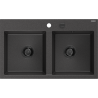 Mexen Hektor évier en granit 2 bacs 800 x 480 mm, noir moucheté, siphon noir - 6521802000-76-B
