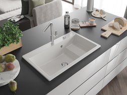 Mexen Omar évier en granit 1 bac 800 x 480 mm, blanc, siphon chromé - 6520801005-20