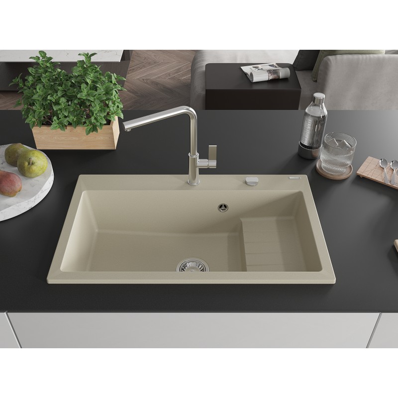 Mexen Omar évier en granit 1 bac 800 x 480 mm, beige, siphon chromé - 6520801005-69