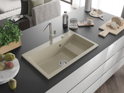 Mexen Omar évier en granit à 1 bac 800 x 480 mm, beige, siphon chromé - 6520801005-69