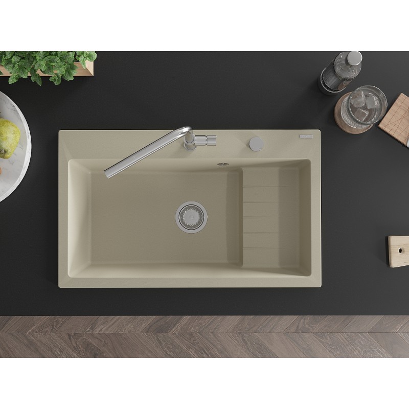 Mexen Omar évier en granit 1 bac 800 x 480 mm, beige, siphon chromé - 6520801005-69