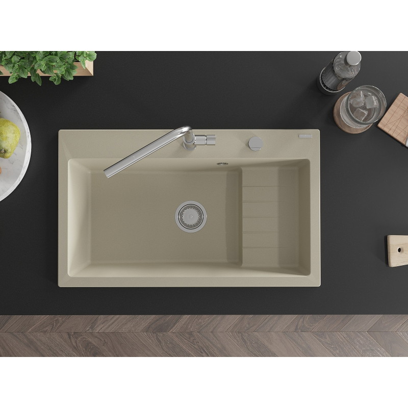 Mexen Omar évier en granit à 1 bac 800 x 480 mm, beige, siphon chromé - 6520801005-69