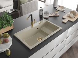 Mexen Omar évier en granit 1 bac 800 x 480 mm, beige, siphon doré - 6520801005-69-G