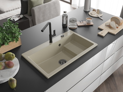 Mexen Omar évier en granit 1 bac 800 x 480 mm, beige, siphon noir - 6520801005-69-B