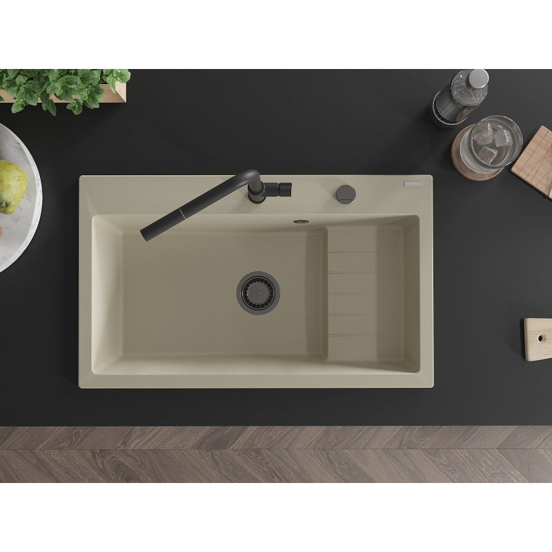 Mexen Omar évier en granit 1 bac 800 x 480 mm, beige, siphon noir - 6520801005-69-B