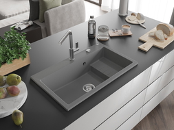 Mexen Omar évier en granit 1 bac 800 x 480 mm, gris, siphon chromé - 6520801005-71