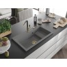 Mexen Omar évier en granit 1 cuve 800 x 480 mm, gris, siphon doré - 6520801005-71-G