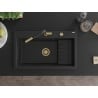 Mexen Omar évier en granit 1 bac 800 x 480 mm, noir, siphon doré - 6520801005-77-G