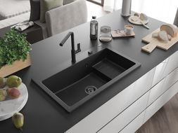 Mexen Omar évier en granit 1 bac 800 x 480 mm, noir, siphon noir - 6520801005-77-B