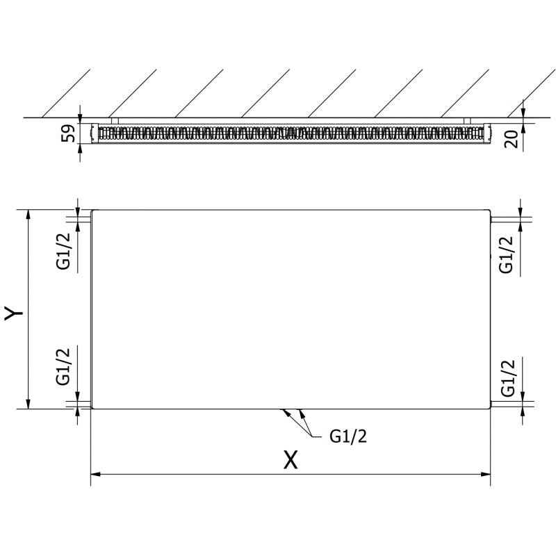 Mexen Flat CCF11 radiateur plat 600 x 500 mm, raccordement inférieur central, 392 W, blanc - W6C11F-060-050-00
