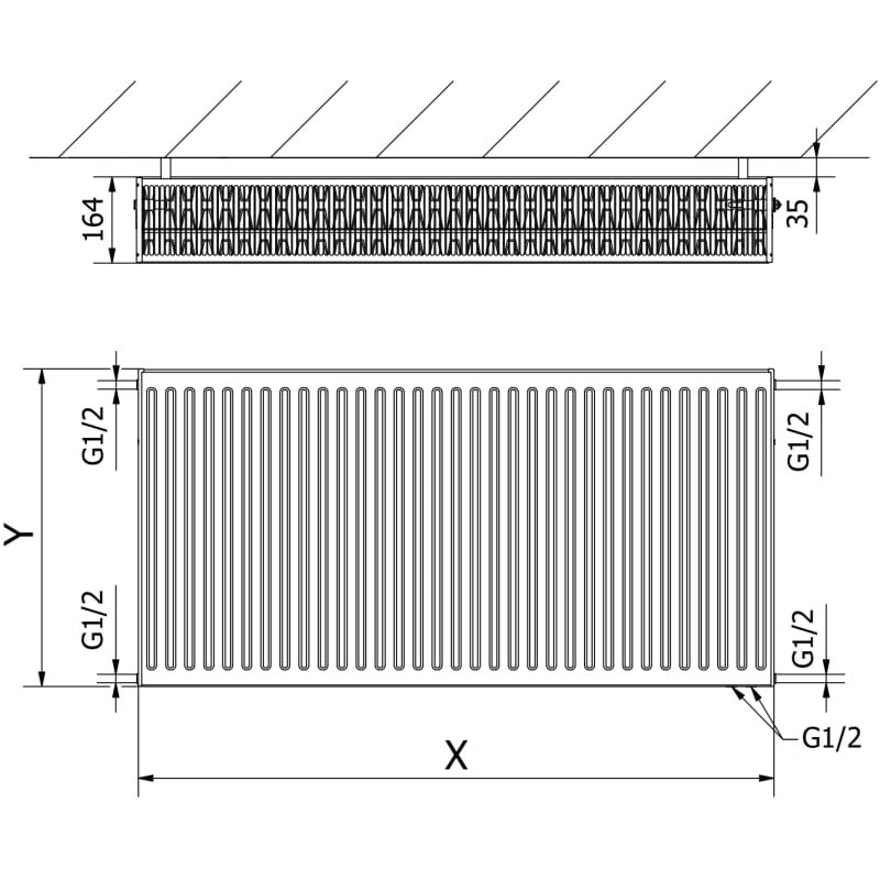 Mexen CV33 radiateur plat 400 x 1200 mm, raccordement inférieur, 2027 W, noir - W633-040-120-70