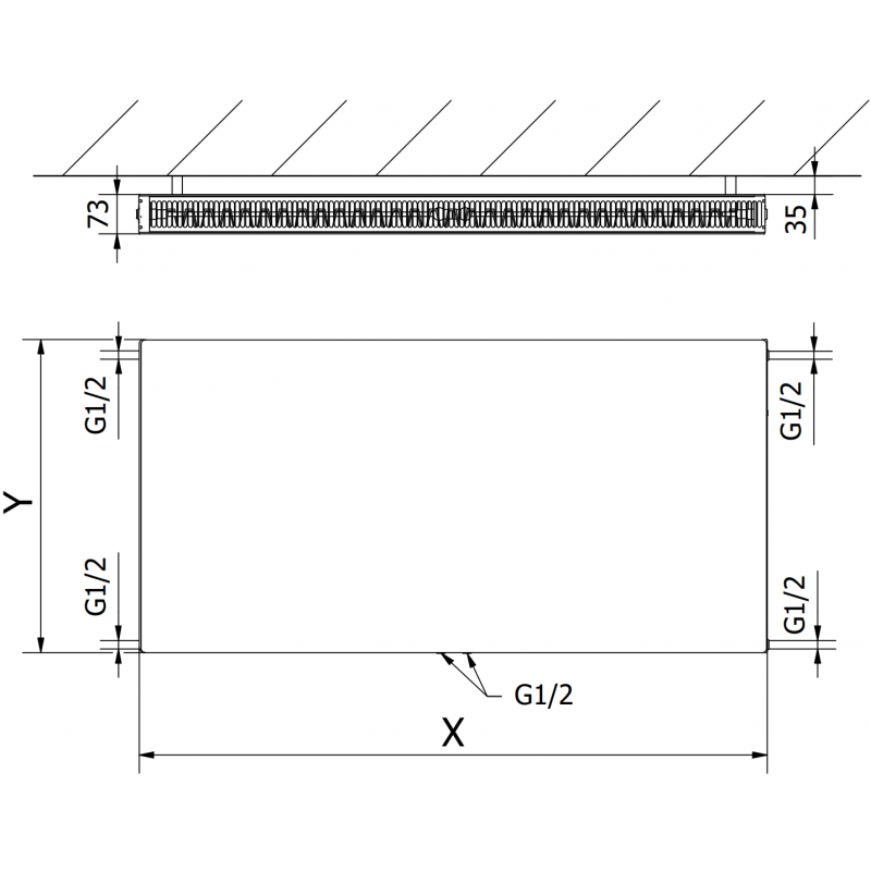 Mexen Flat CCF21 radiateur à plaques 600 x 1800 mm, raccordement inférieur central, 1935 W, blanc - W6C21F-060-180-00