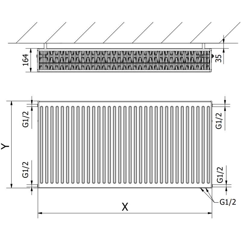 Mexen CV33 radiateur à plaques 500 x 600 mm, raccordement inférieur, 1213 W, noir - W633-050-060-70