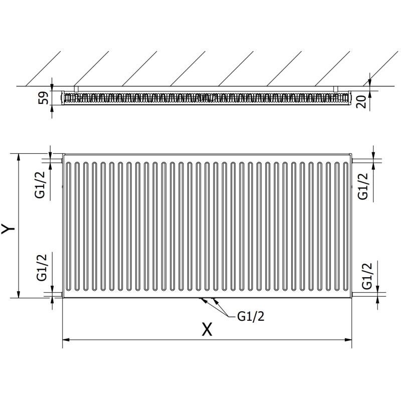 Mexen CC11 radiateur à plaques 500 x 2600 mm, raccordement inférieur central, 2071 W, anthracite - W6C11-050-260-66