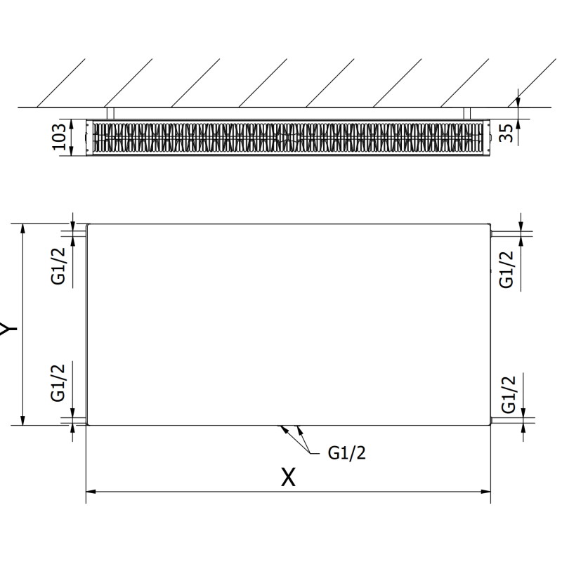 Mexen CCF22 Flat radiateur à panneau 500 x 1000 mm, connexion inférieure centrale, 1364 W, blanc - W6C22F-050-100-00
