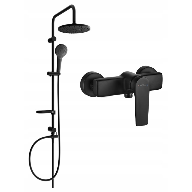 Mexen Erik ensemble de douche en saillie avec pomme de douche et mitigeur Lynx, noir - 745940205-70