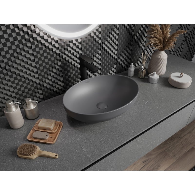 Mexen Cornelia lavabo à poser 50 x 37 cm, gris foncé mat - 21885071