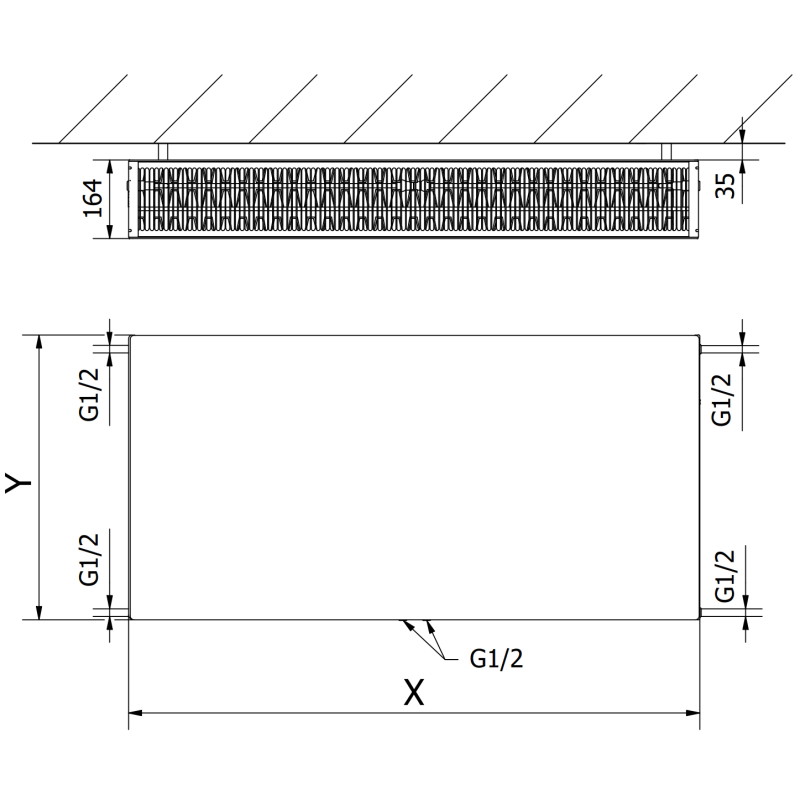 Mexen Flat CCF33 radiateur à panneau 300 x 1800 mm, raccordement inférieur central, 2232 W, blanc - W6C33F-030-180-00