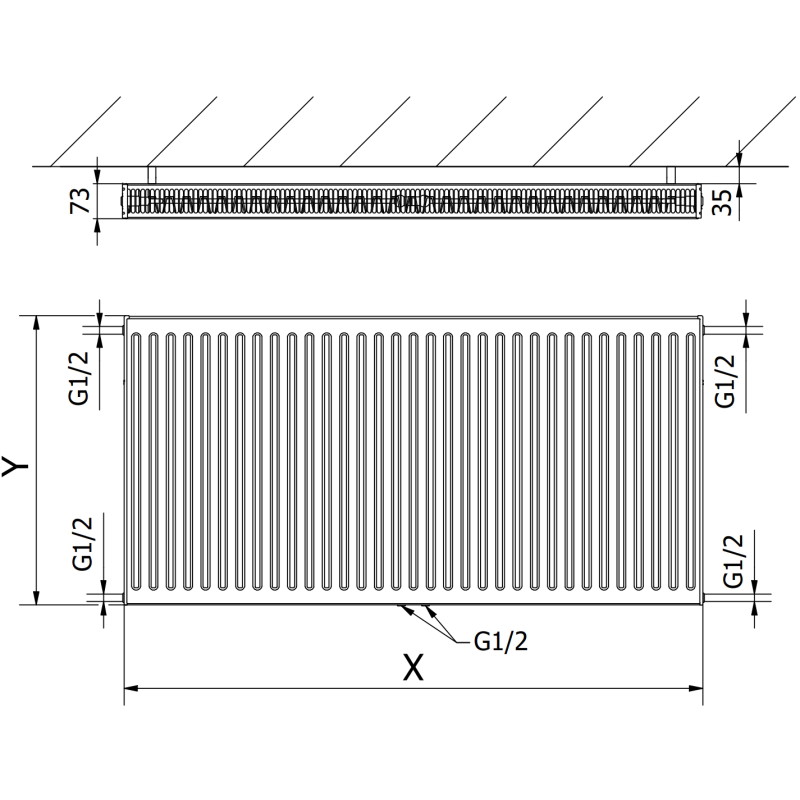 Mexen CC21 radiateur à plaque 900 x 1000 mm, raccordement inférieur central, 1776 W, anthracite - W6C21-090-100-66