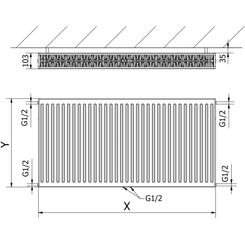 Mexen CC22 radiateur à panneau 300 x 1500 mm, connexion inférieure centrale, 1400 W, anthracite - W6C22-030-150-66