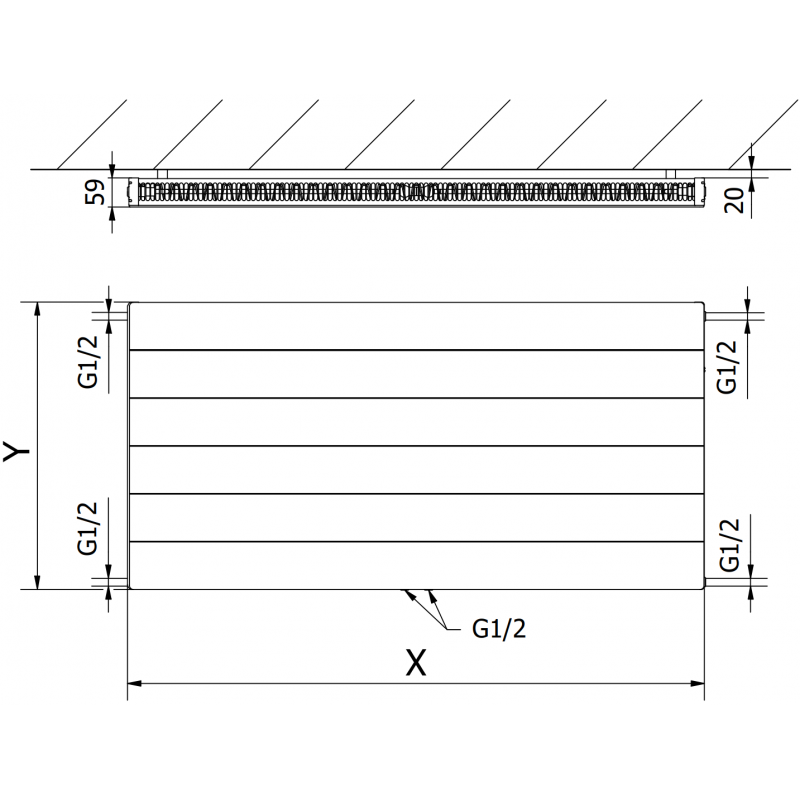 Mexen Line CCL11 radiateur à plaque 300 x 1100 mm, raccordement inférieur central, 500 W, blanc - W6C11L-030-110-00