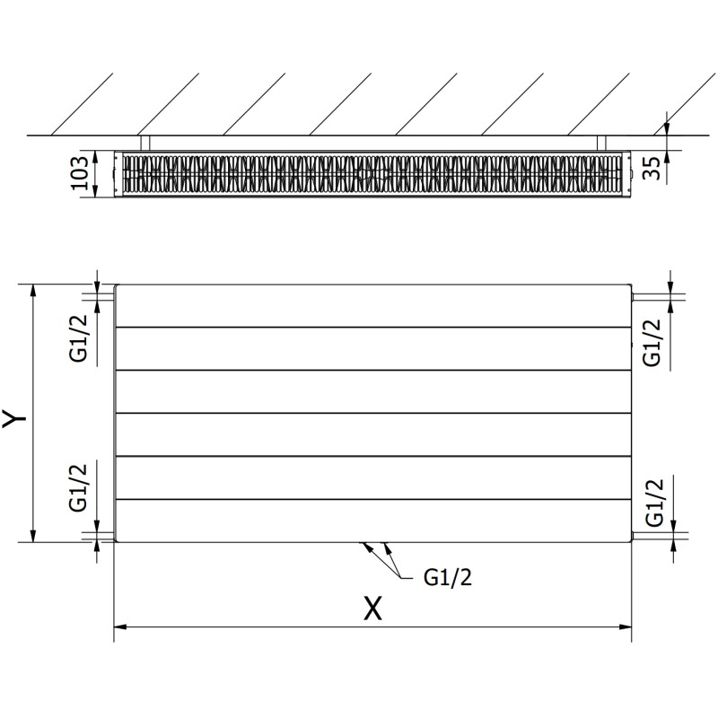 Mexen Line CCL22 radiateur à plaques 400 x 900 mm, raccordement inférieur central, 1024 W, blanc - W6C22L-040-090-00