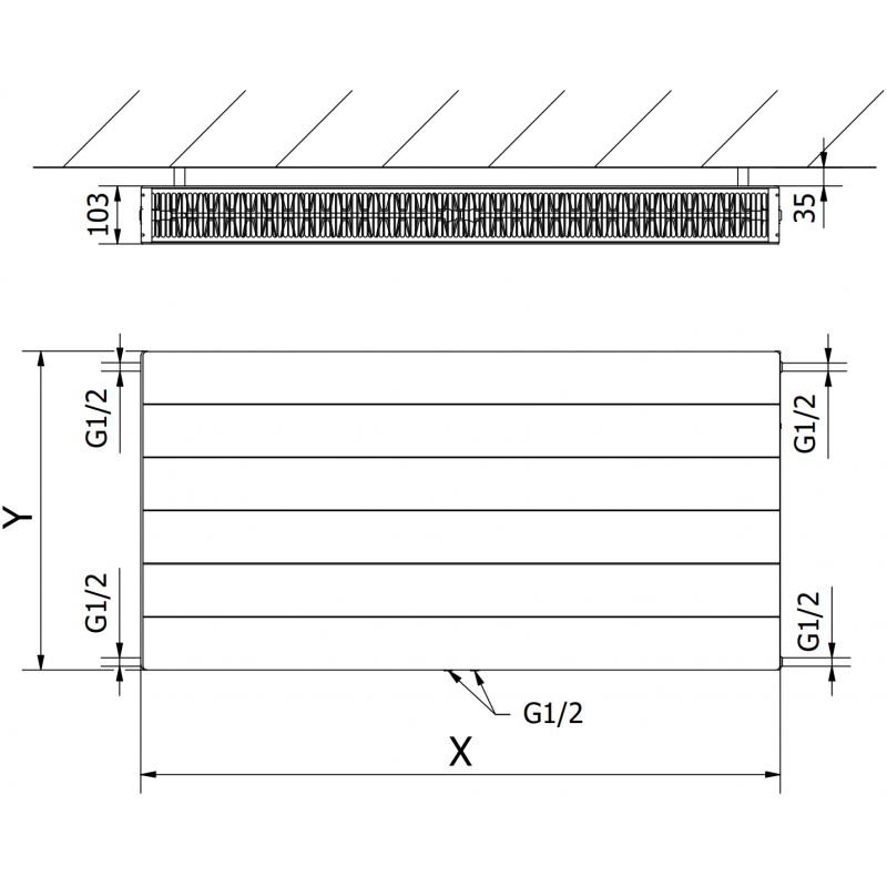 Mexen Line CCL22 radiateur plat 500 x 700 mm, raccordement inférieur central, 955 W, blanc - W6C22L-050-070-00