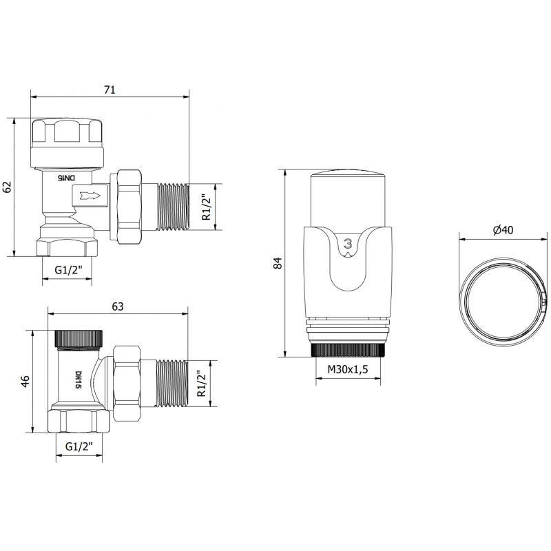 Mexen G00 ensemble thermostatique angulaire, blanc - W901-900-20