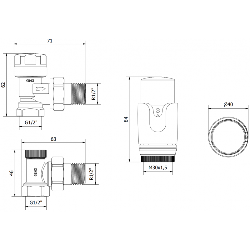 Mexen G00 ensemble thermostatique angulaire, doré - W901-900-50