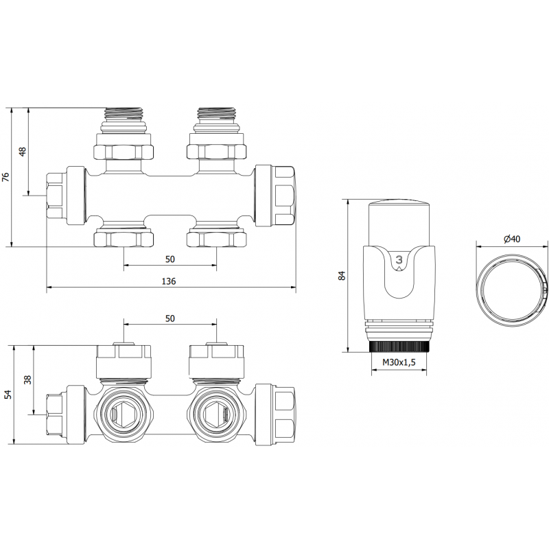 Mexen G00 ensemble thermostatique coudé/droit, Duplex, DN50, chrome - W908-900-01