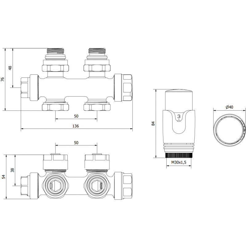 Mexen G00 jeu thermostatique angulaire/droit, Duplex, DN50, noir - W908-900-70