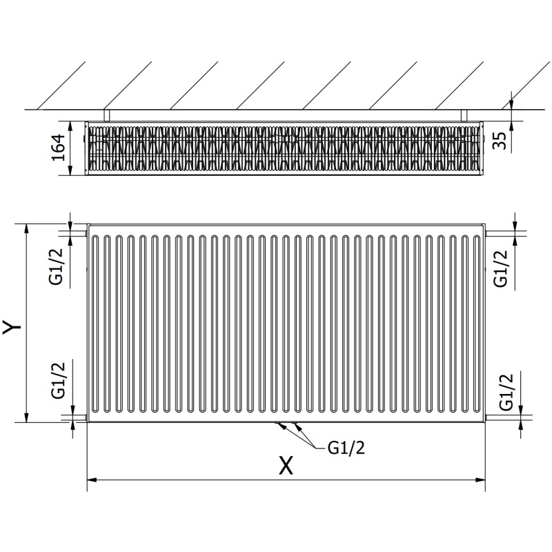 Mexen CC33 radiateur à panneaux 300 x 800 mm, connexion inférieure centrale, 1067 W, anthracite - W6C33-030-080-66