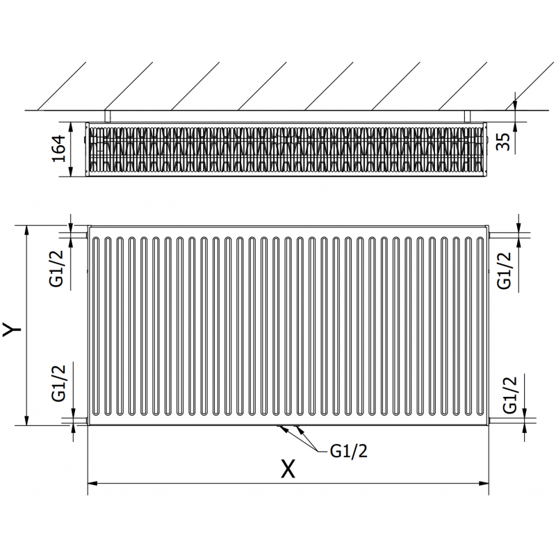 Mexen CC33 radiateur à panneaux 400 x 1600 mm, raccordement central inférieur, 2702 W, anthracite - W6C33-040-160-66