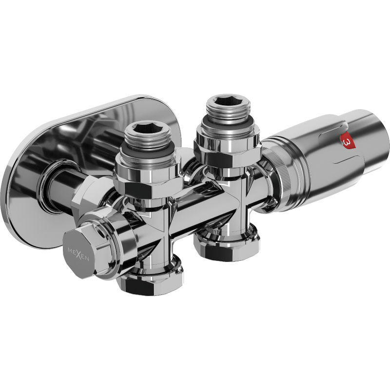 Mexen G00 ensemble thermostatique d'angle/droit avec rosace R, Duplex, DN50, chrome - W908-900-905-01