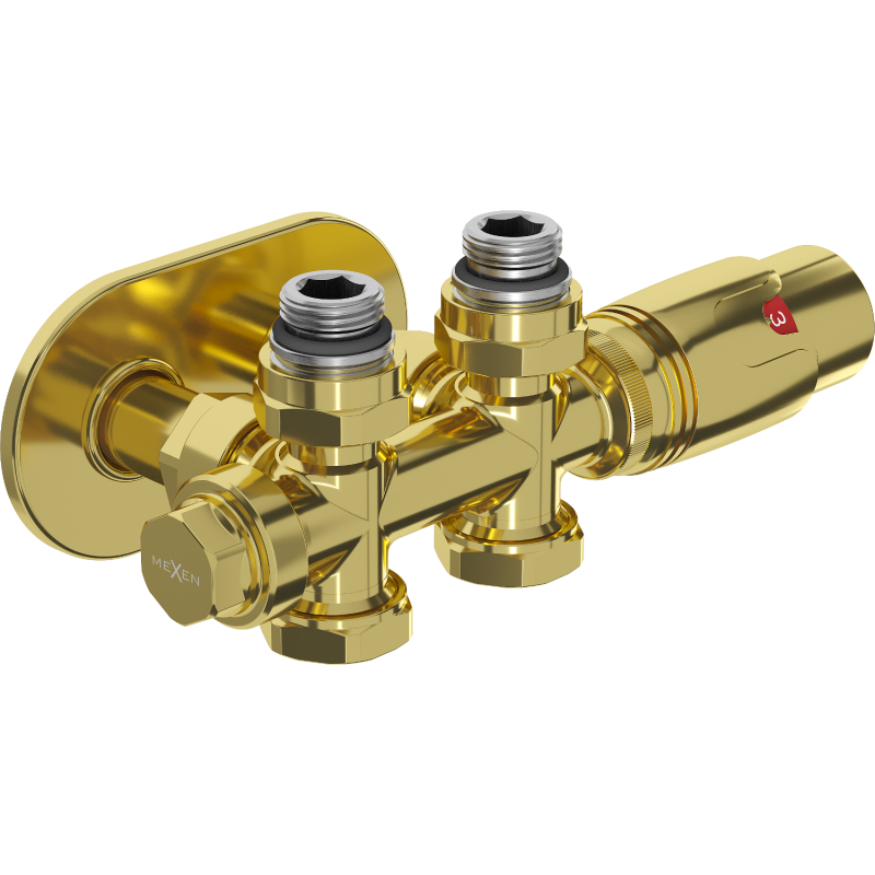 Mexen G00 ensemble thermostatique angulaire/simple avec cache R, Duplex, DN50, or - W908-900-905-50