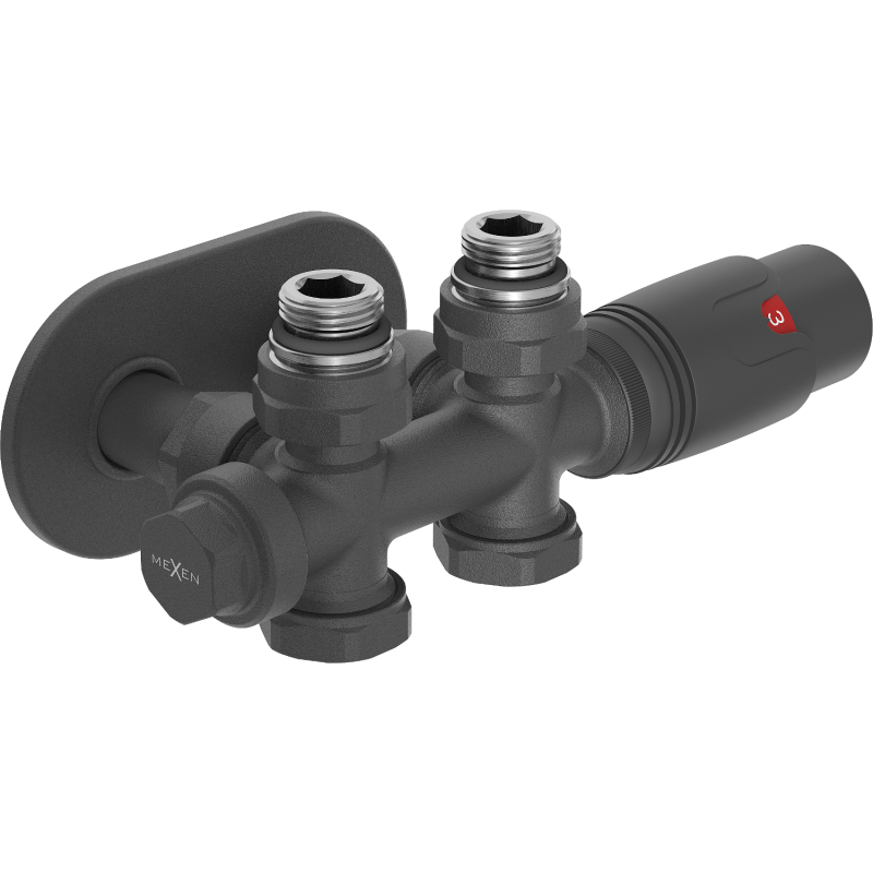 Mexen G00 ensemble thermostatique coudé/droit avec rosace R, Duplex, DN50, anthracite - W908-900-905-66