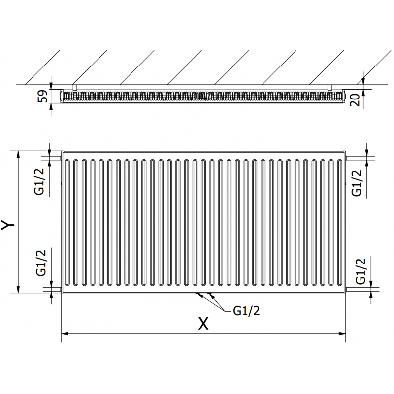 Mexen CC11 radiateur plat 900 x 1500 mm, raccordement inférieur central, 1910 W, noir - W6C11-090-150-70