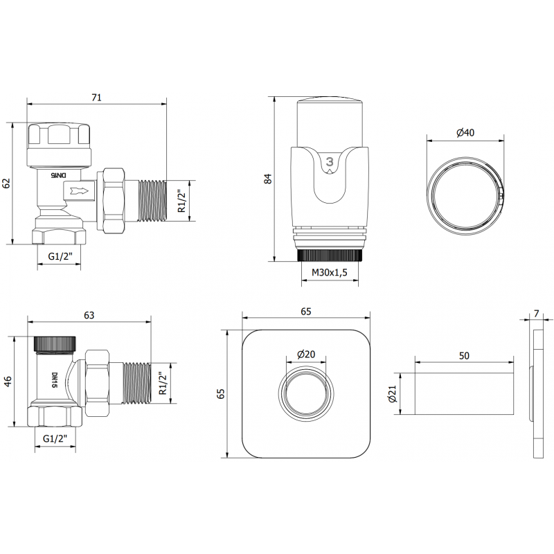 Mexen G00 ensemble thermostatique angulaire avec cache S, blanc - W901-900-909-20