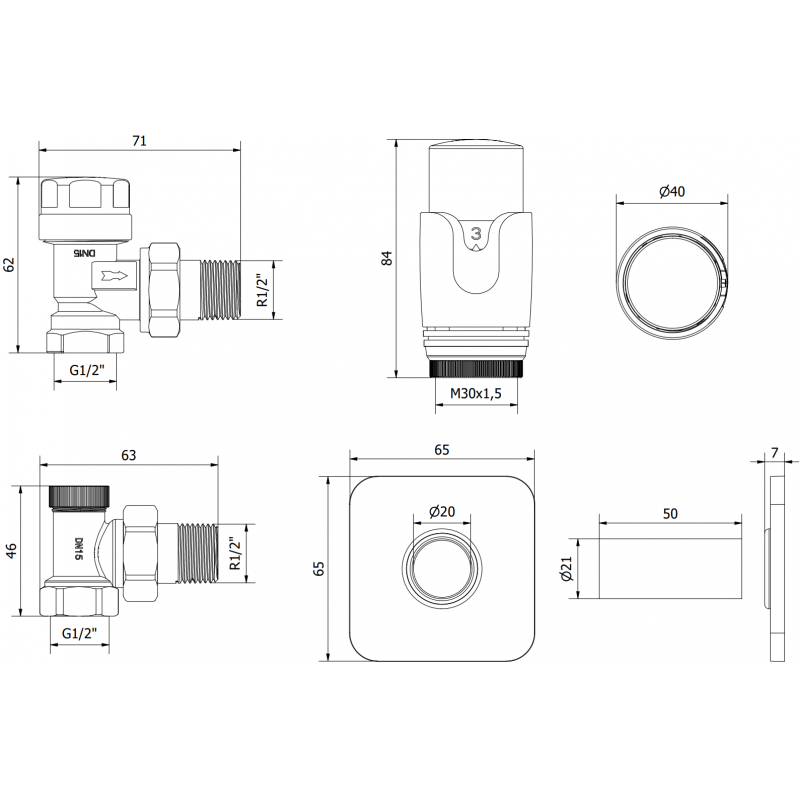 Mexen G00 ensemble thermostatique d'angle avec cache S, doré - W901-900-909-50