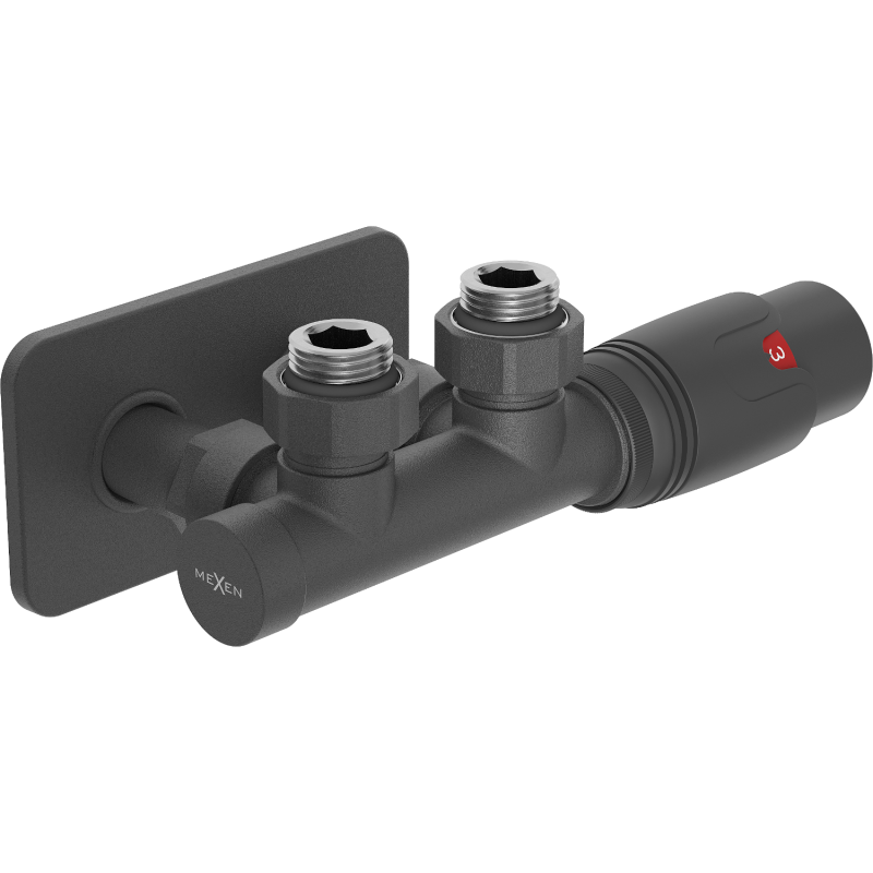 Mexen G00 ensemble thermostatique coudé avec rosace S, Duplex, DN50, anthracite - W907-900-910-66